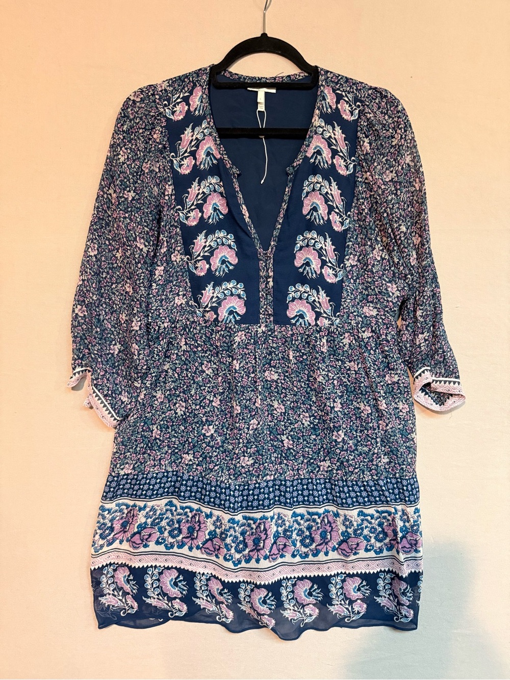 Joie Blue Floral 100% Silk Short Dress Size Large NWOT